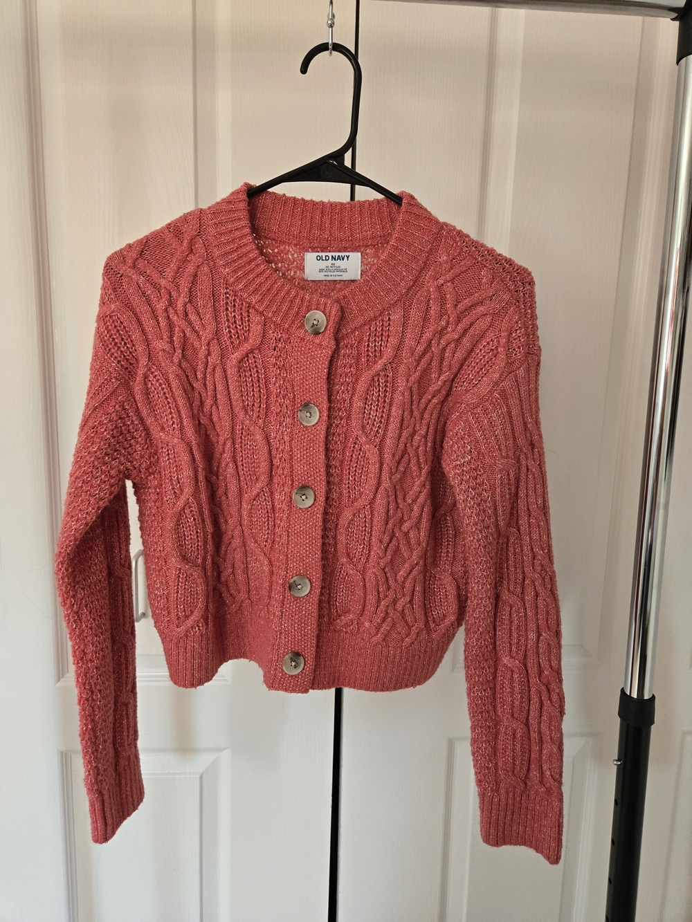 Coral Cable Knit Button-Front Cardigan